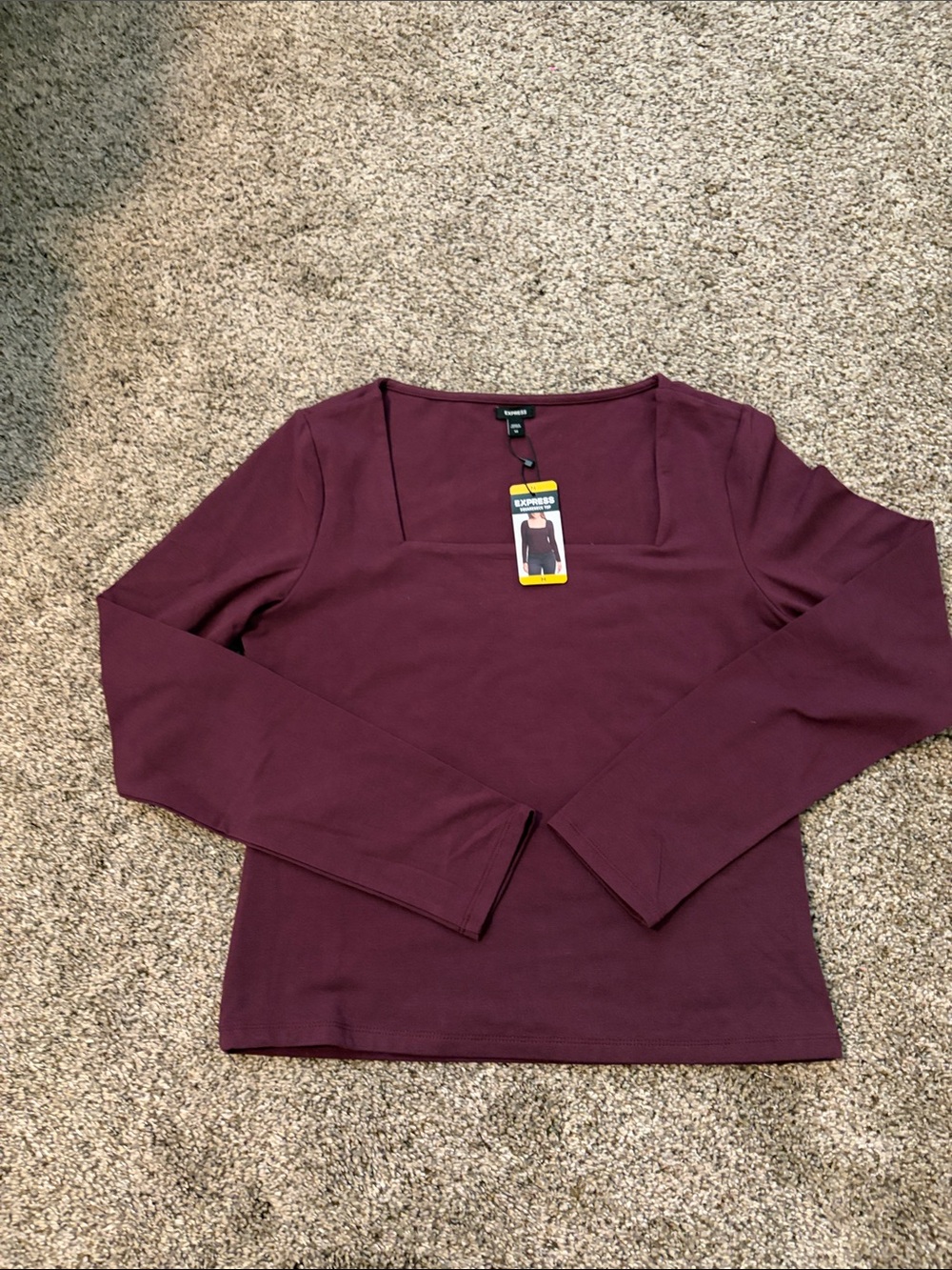 Express Square Neck Long Sleeve Top - Plum